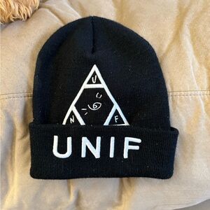 UNIF Black Beanie with White Embroidery